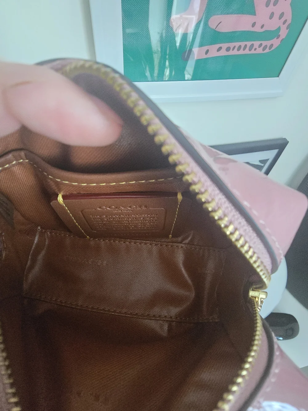 Authentic Coach Pink Leather Cosmetic Pouch With Charm